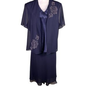 Navy Blue 2 Piece Formal Dress Shirt Skirt Set Size 20W